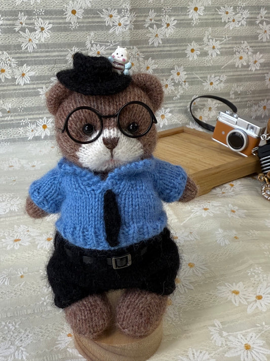 Handmade Crochet Teddy Bear – Freddie the Detective Bear | Brown Plush Toy