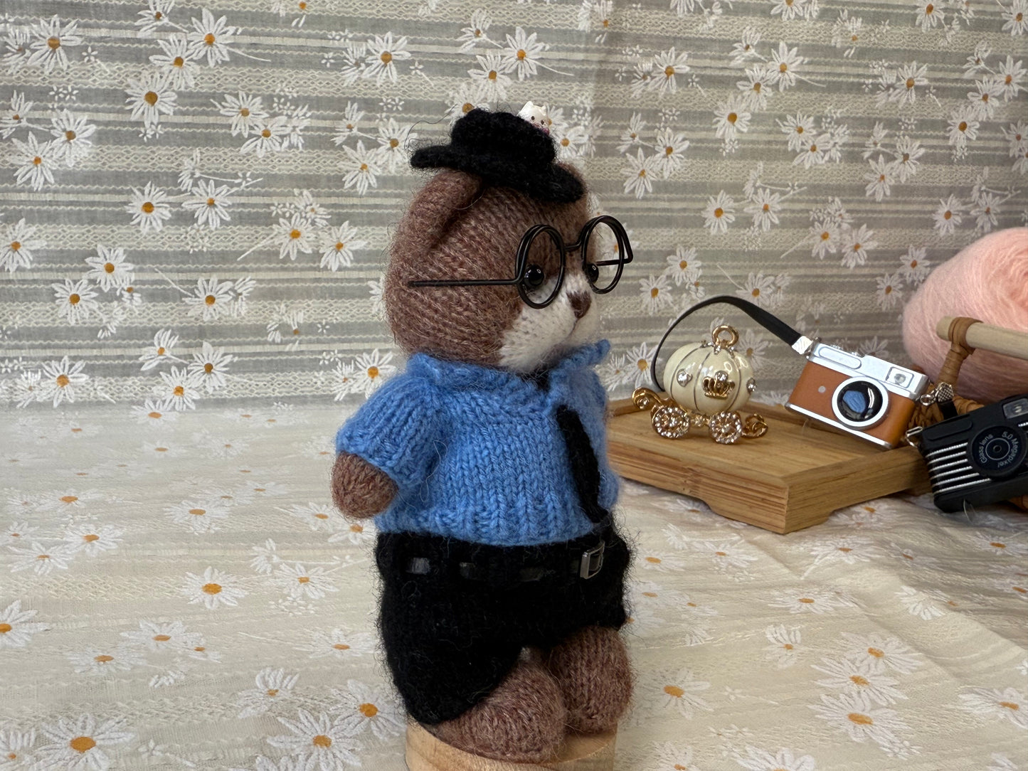 Handmade Crochet Teddy Bear – Freddie the Detective Bear | Brown Plush Toy