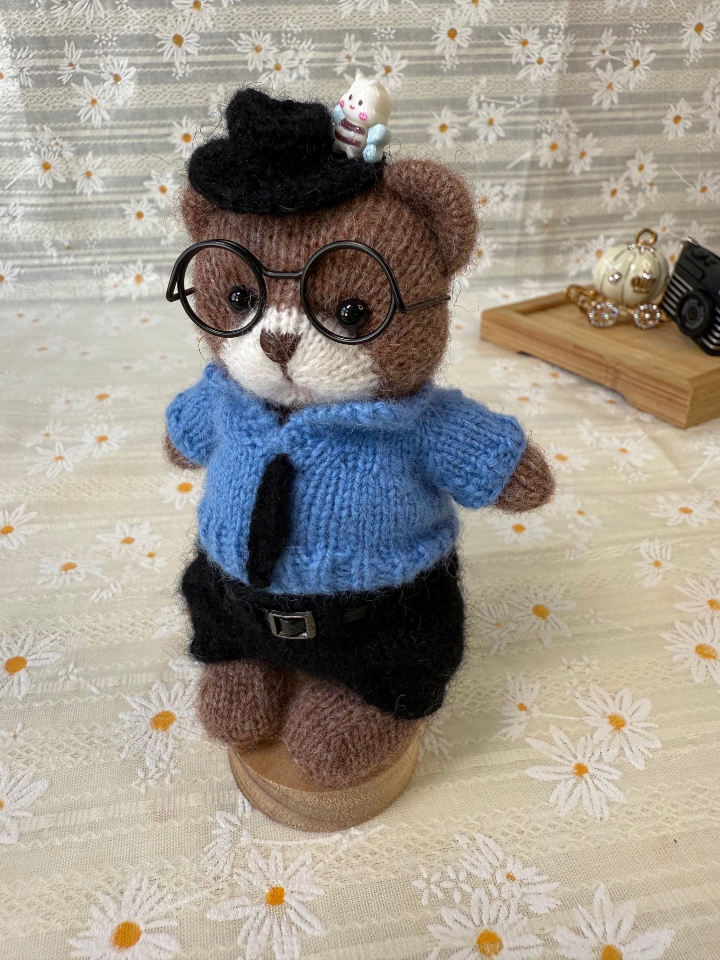 Handmade Crochet Teddy Bear – Freddie the Detective Bear | Brown Plush Toy