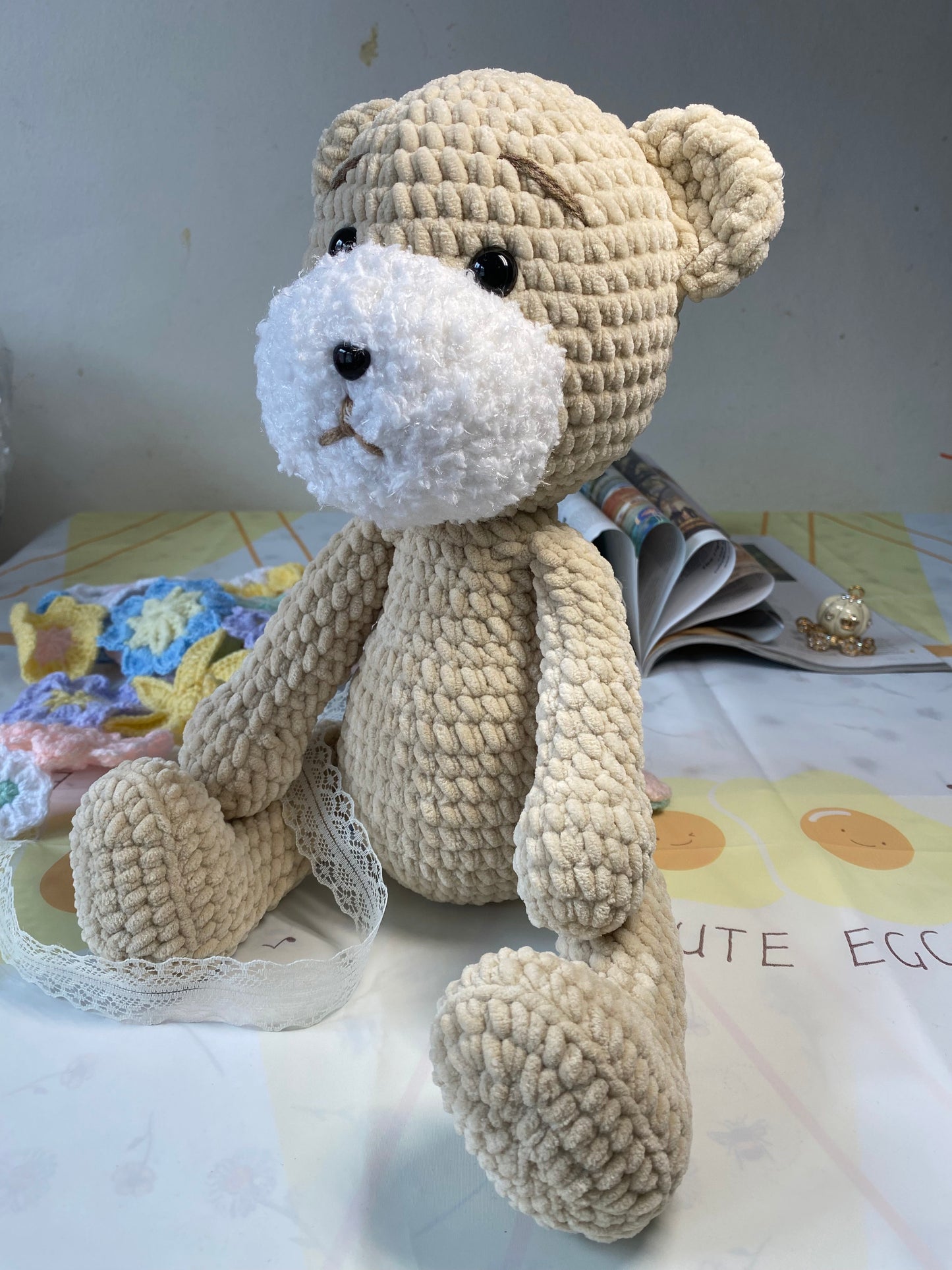 Big Handmade Crochet Teddy Bear with Adorable Outfit