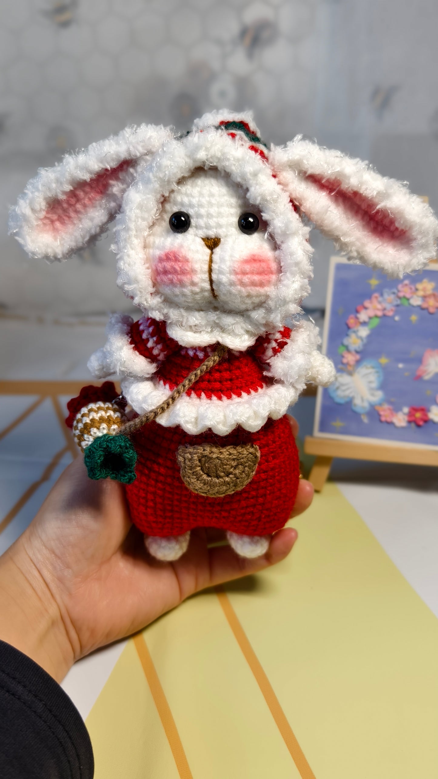 Flopsy the Christmas Bunny โ Handmade Crochet Bunny with Candy Bag | Christmas Gift