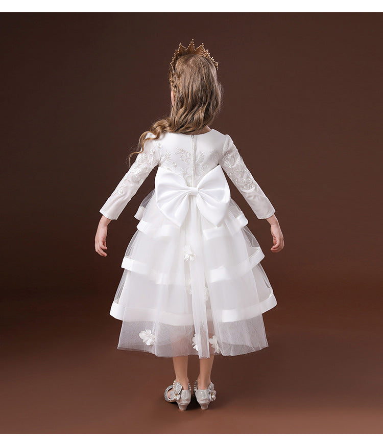 LOLITA QUEEN - WHITE - Cloudia Frilled-trim Large Back Bow Ball Gown Woven Dress