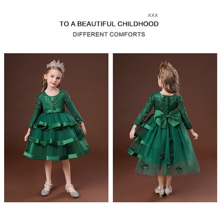 LOLITA QUEEN - FOREST GREEN Cloudia Frilled-trim Large Back Bow Ball Gown Woven Dress