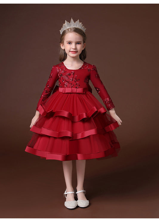 LOLITA QUEEN - SCARLET RED - Cloudia Frilled-trim Large Back Bow Ball Gown Woven Dress