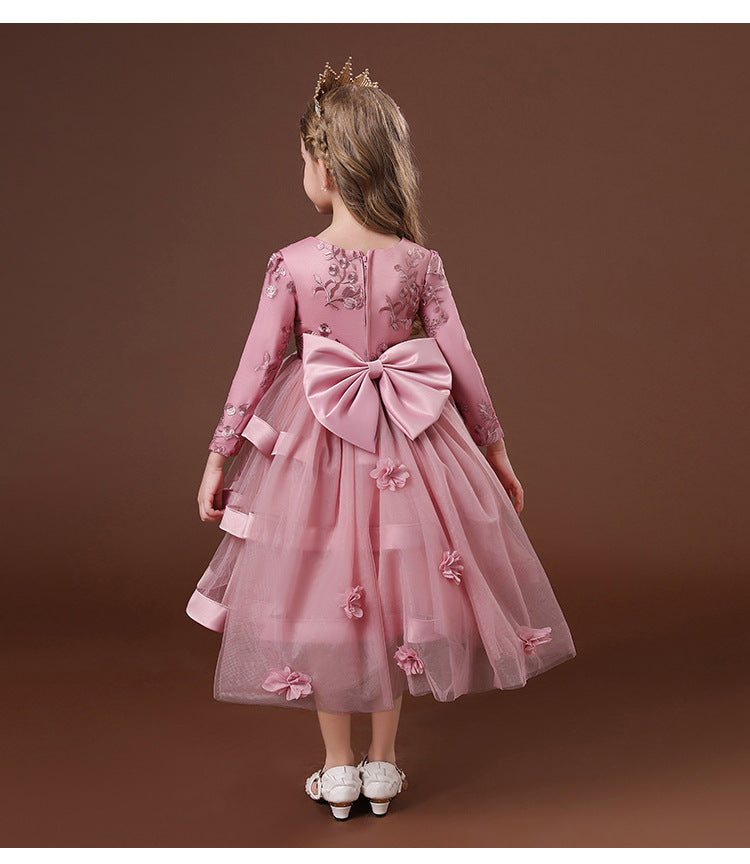LOLITA QUEEN - ROSE PINK - Cloudia Frilled-trim Large Back Bow Ball Gown Woven Dress