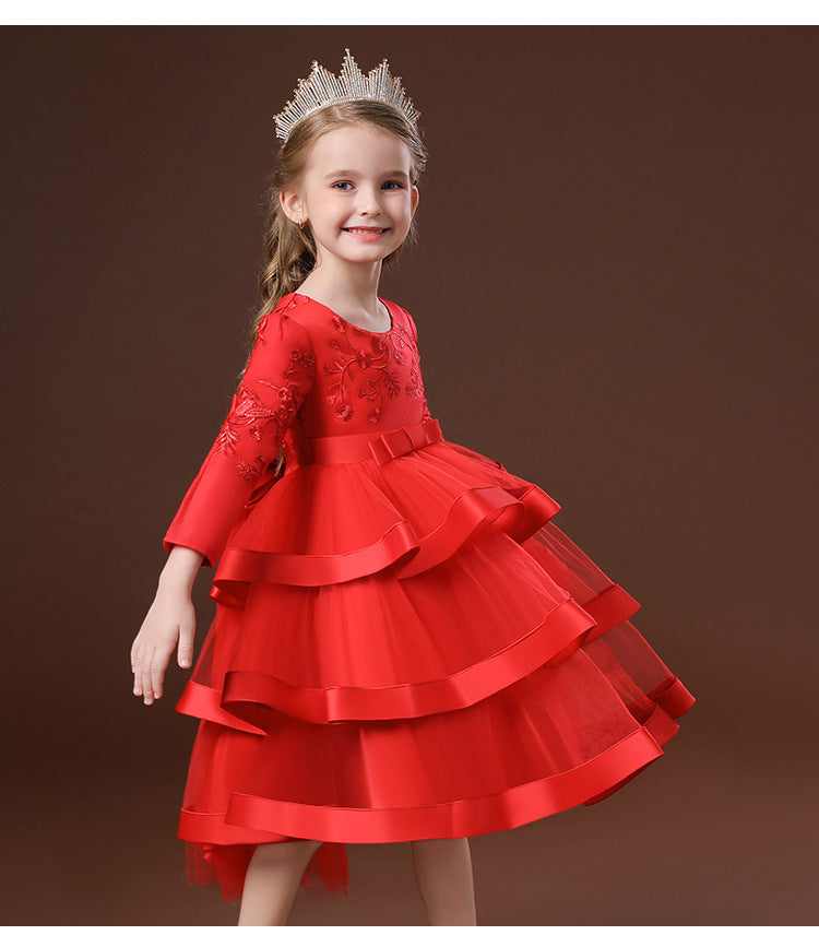 LOLITA QUEEN - CRIMSON RED - Cloudia Frilled-trim Large Back Bow Ball Gown Woven Dress