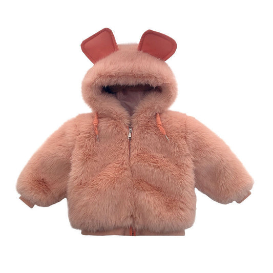 Girls Big Ears Faux Fur Hooded Coat