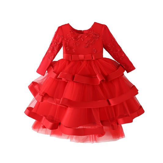 LOLITA QUEEN - CRIMSON RED - Cloudia Frilled-trim Large Back Bow Ball Gown Woven Dress
