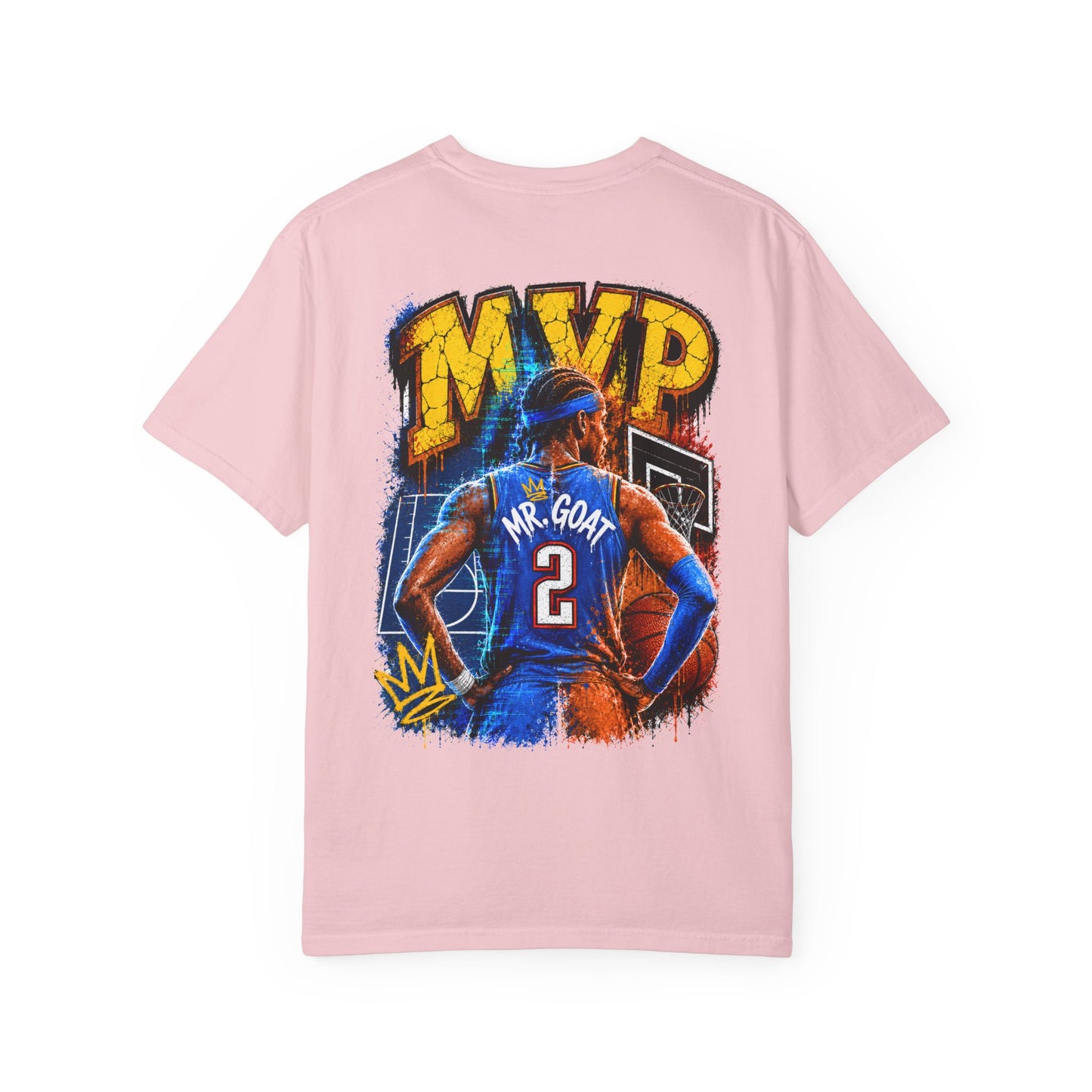 Vintage Basketball MVP Graphic Tee | Mr. GOAT 90s Streetwear T-Shirt | Retro Hoops Urban Apparel | Front and Back Print