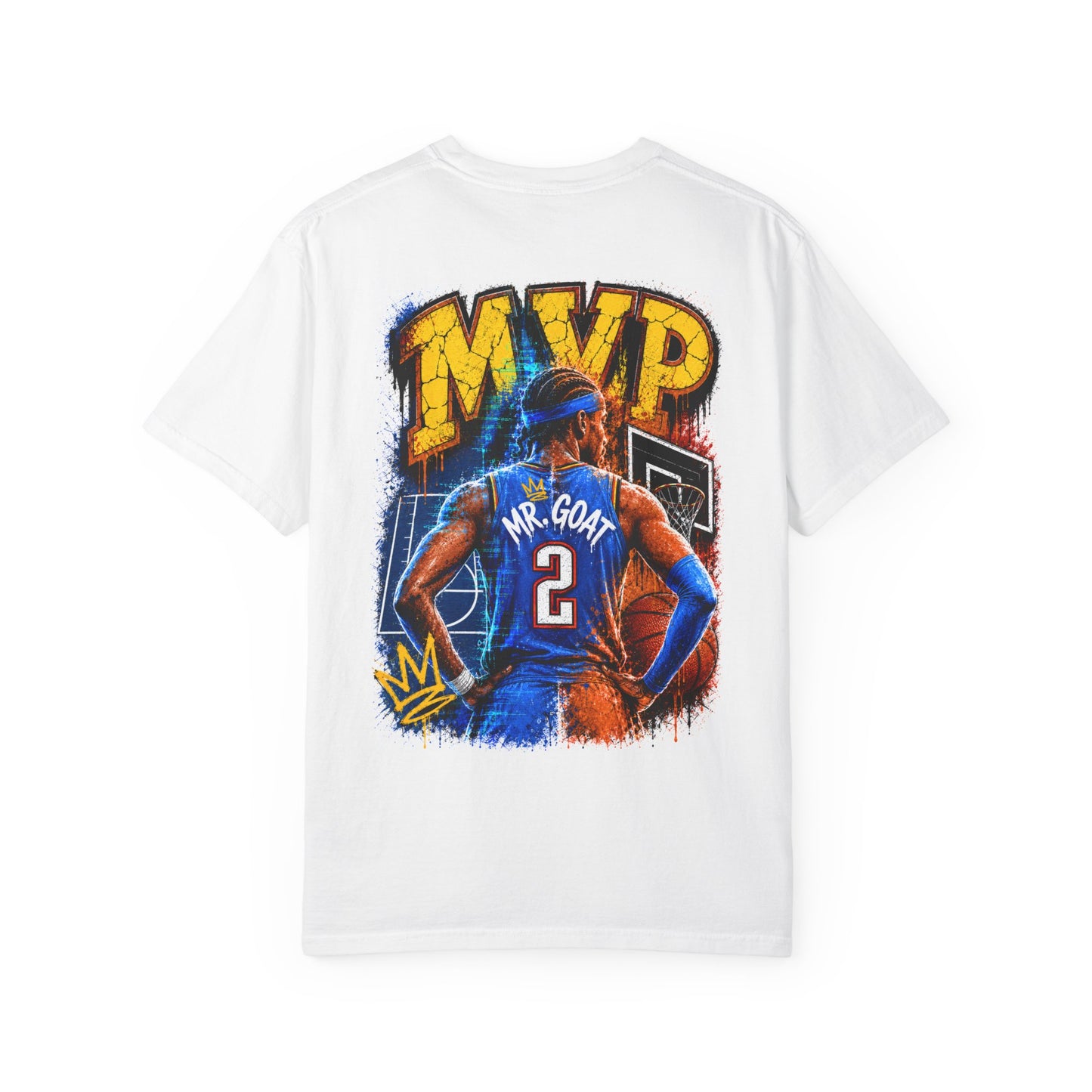 Vintage Basketball MVP Graphic Tee | Mr. GOAT 90s Streetwear T-Shirt | Retro Hoops Urban Apparel | Front and Back Print