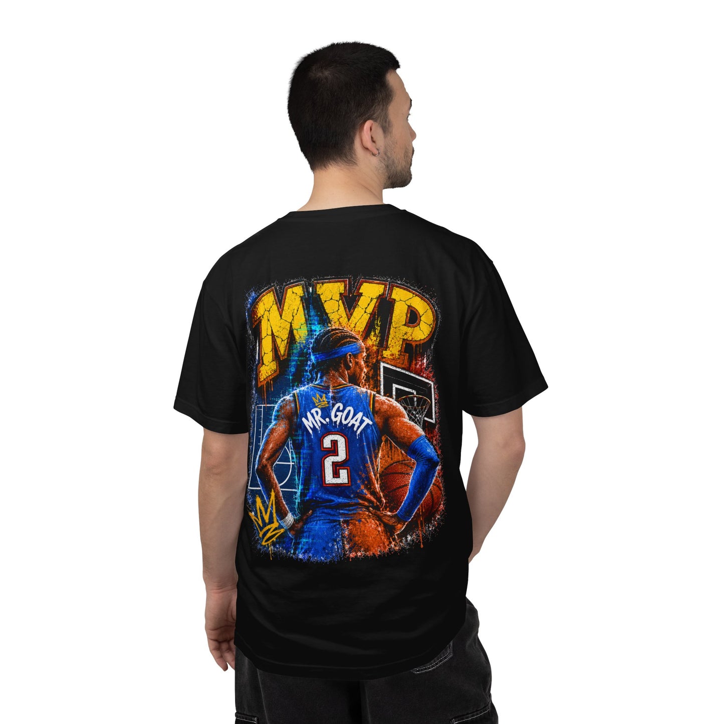 Vintage Basketball MVP Graphic Tee | Mr. GOAT 90s Streetwear T-Shirt | Retro Hoops Urban Apparel | Front and Back Print