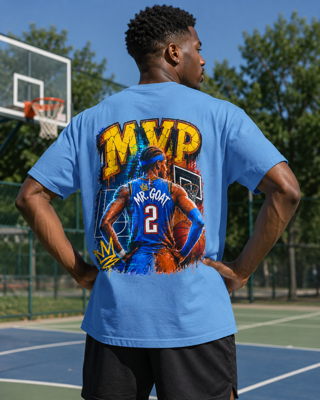 Vintage Basketball MVP Graphic Tee | Mr. GOAT 90s Streetwear T-Shirt | Retro Hoops Urban Apparel | Front and Back Print