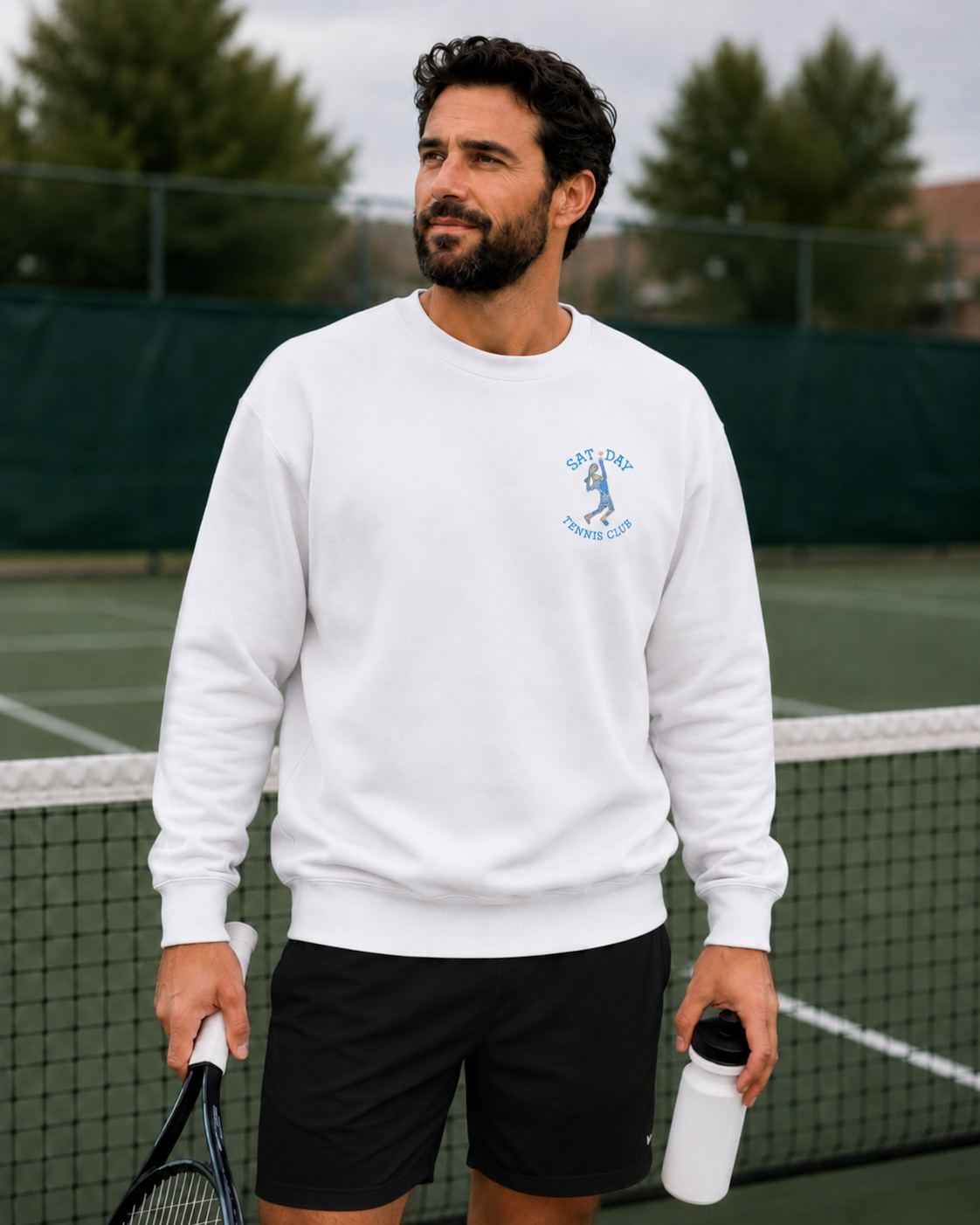 Men's Embroidered Vintage Tennis Sweatshirt | Retro Saturday Tennis Crewneck
