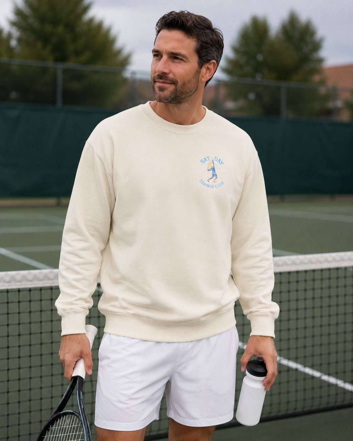 Men's Embroidered Vintage Tennis Sweatshirt | Retro Saturday Tennis Crewneck