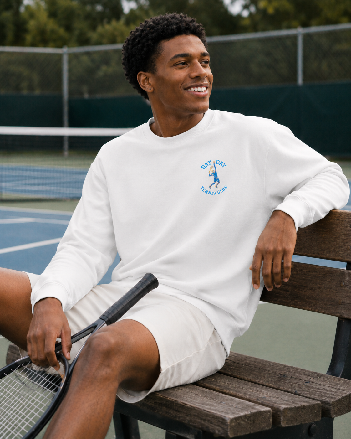 Men's Embroidered Vintage Tennis Sweatshirt | Retro Saturday Tennis Crewneck