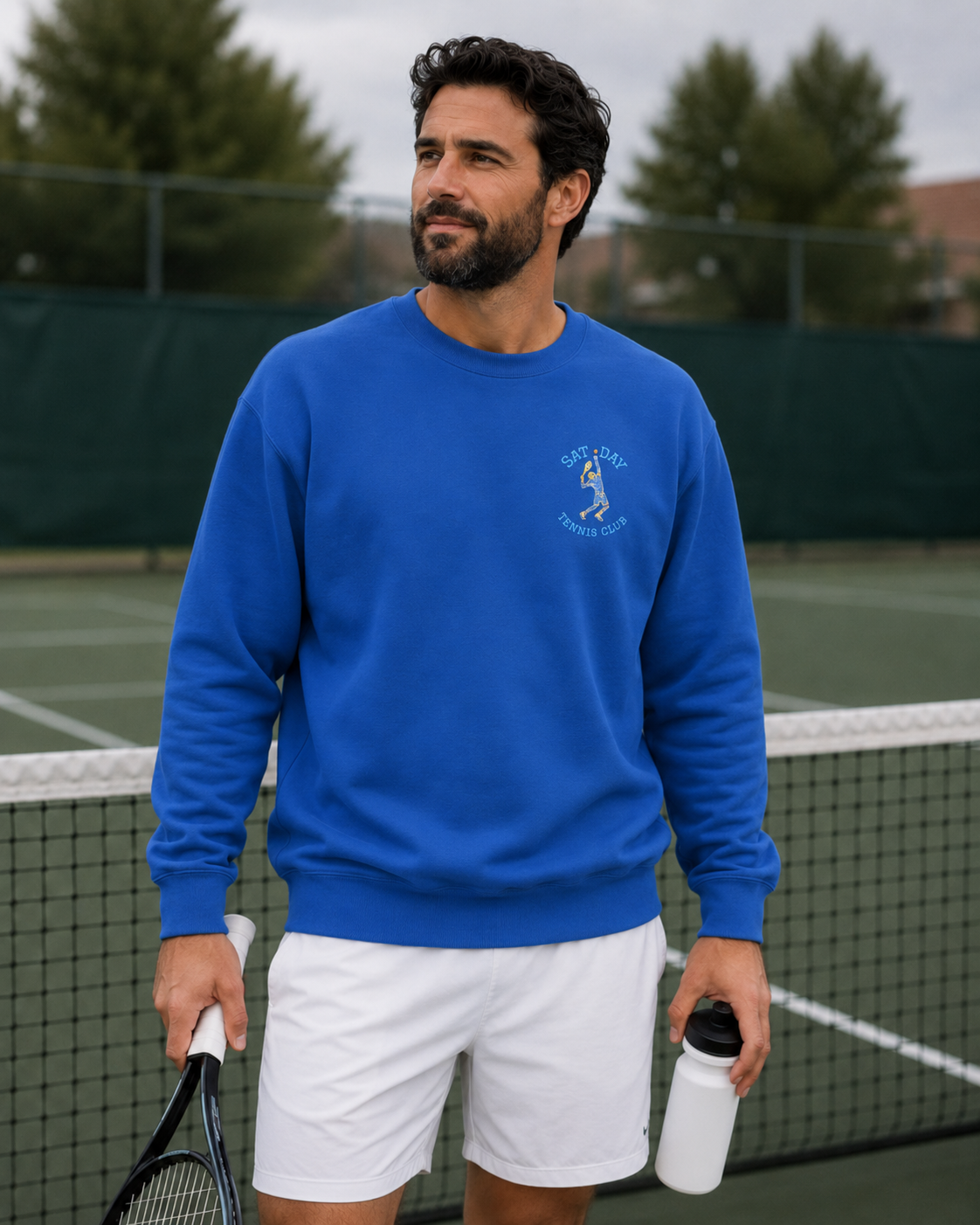 Men's Embroidered Vintage Tennis Sweatshirt | Retro Saturday Tennis Crewneck