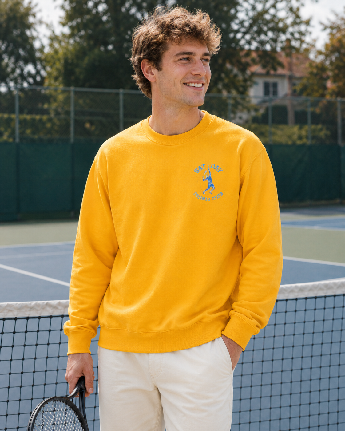 Men's Embroidered Vintage Tennis Sweatshirt | Retro Saturday Tennis Crewneck
