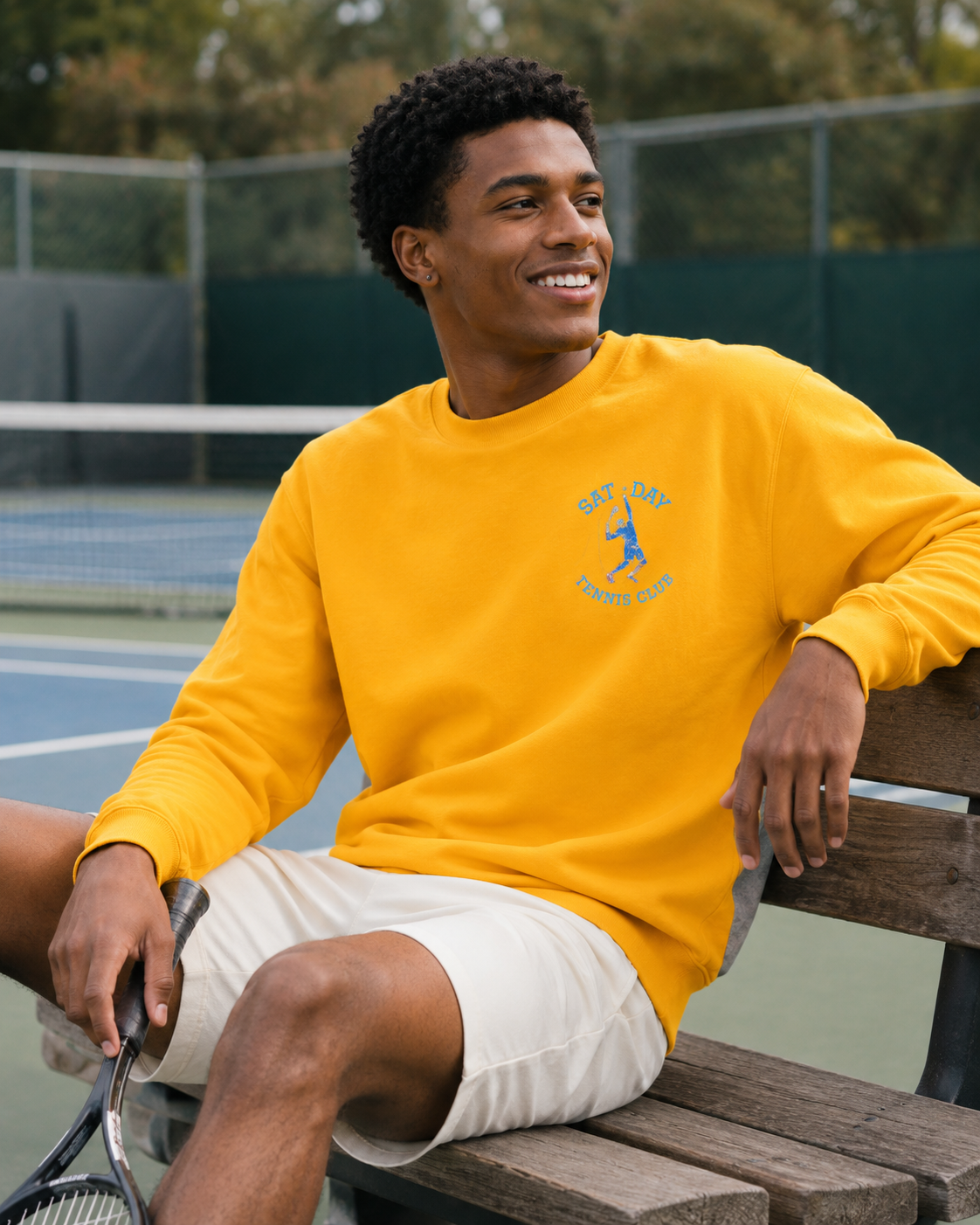 Men's Embroidered Vintage Tennis Sweatshirt | Retro Saturday Tennis Crewneck
