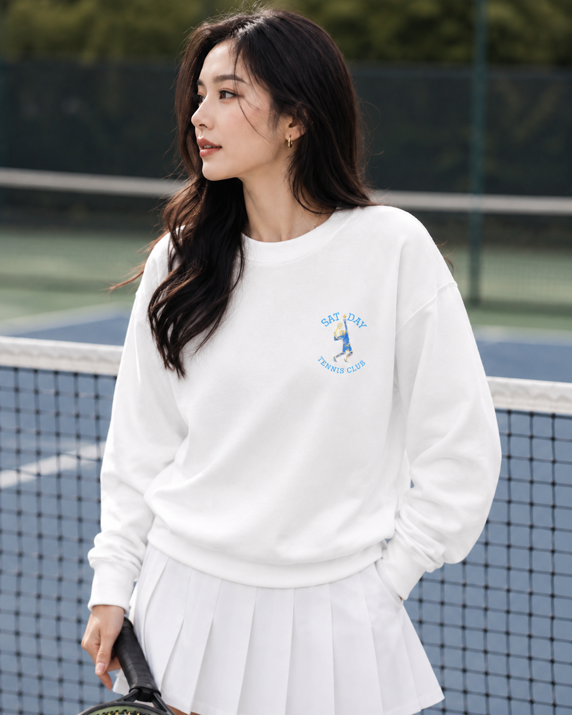 Women's Embroidered Vintage Tennis Sweatshirt | Retro Club Pullover