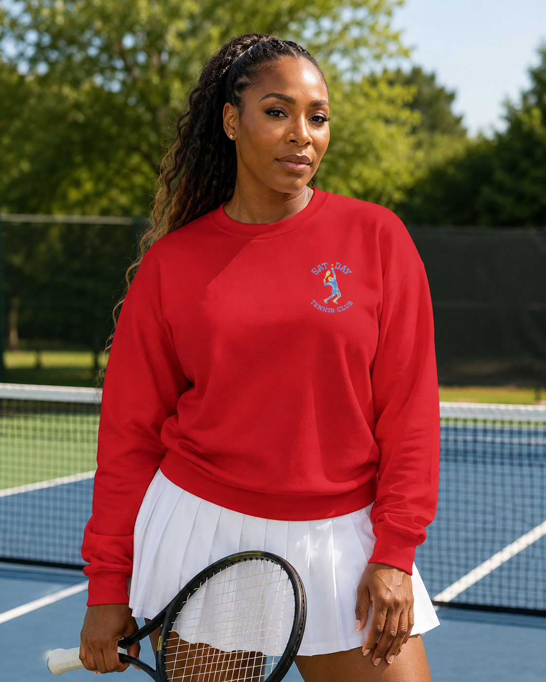 Women's Embroidered Vintage Tennis Sweatshirt | Retro Club Pullover