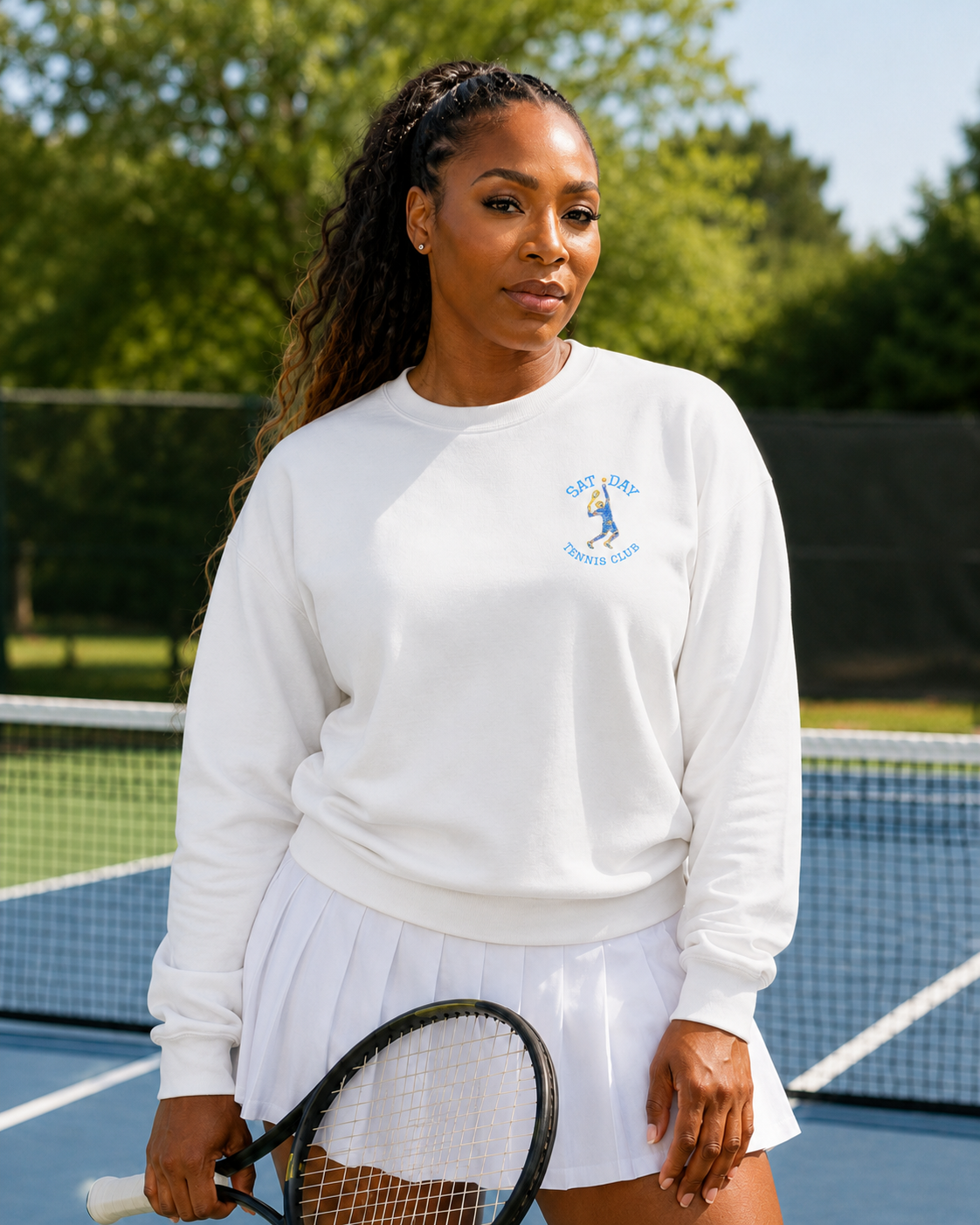 Women's Embroidered Vintage Tennis Sweatshirt | Retro Club Pullover