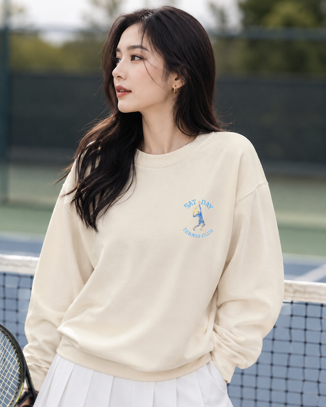 Women's Embroidered Vintage Tennis Sweatshirt | Retro Club Pullover