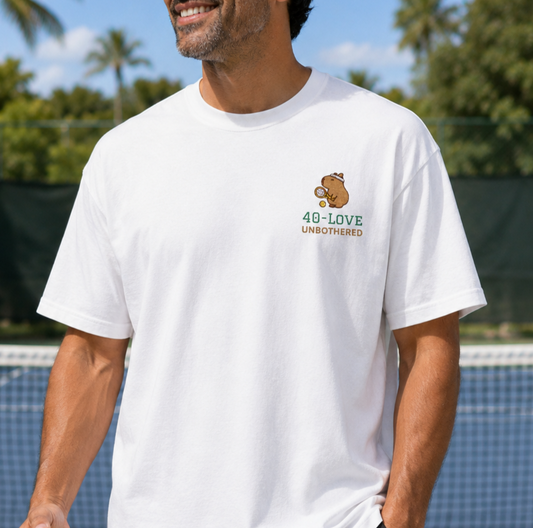 40-Love & Unbothered Capybara Tennis T-Shirt, Cute Tennis Gift Tee