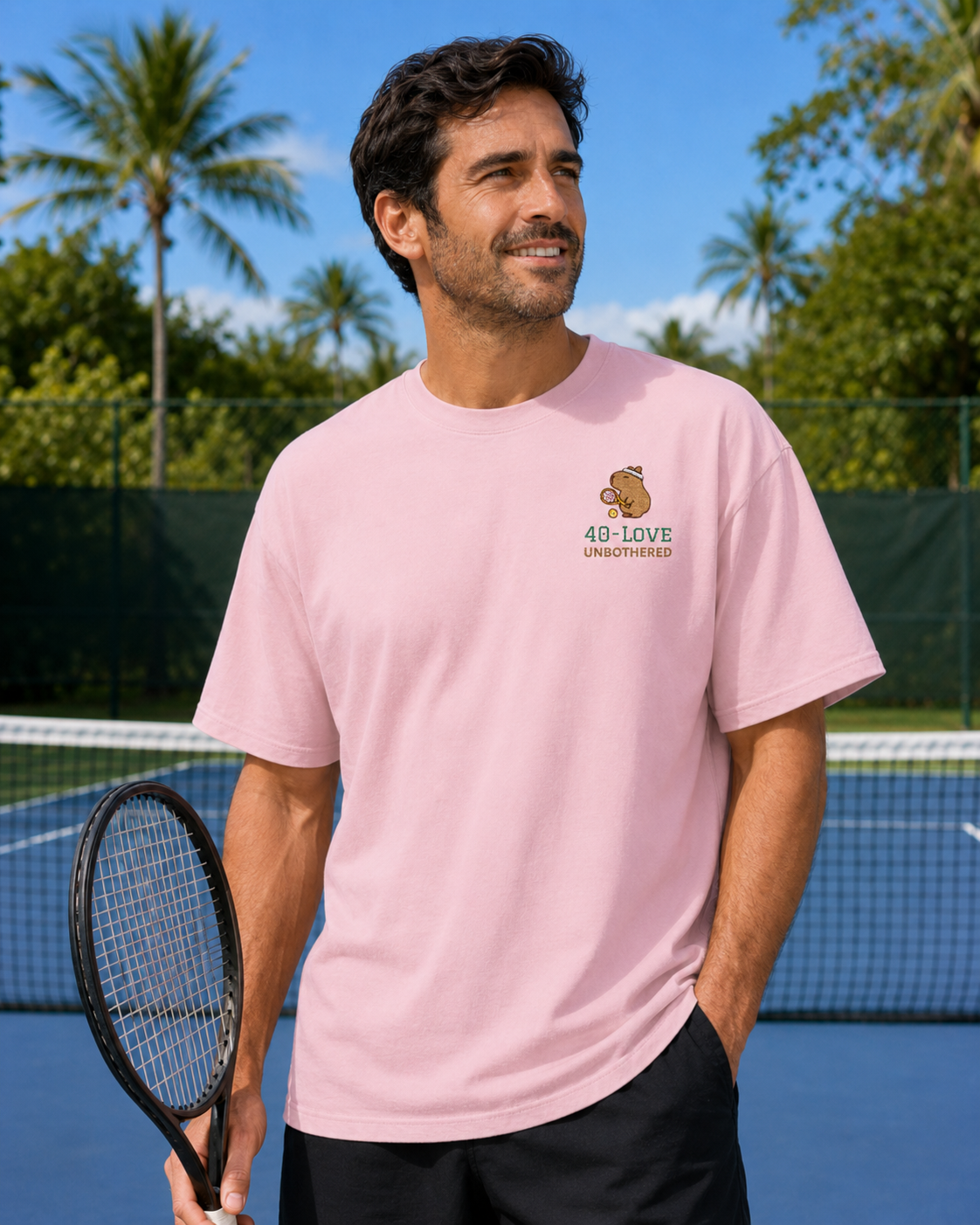 40-Love & Unbothered Capybara Tennis T-Shirt, Cute Tennis Gift Tee