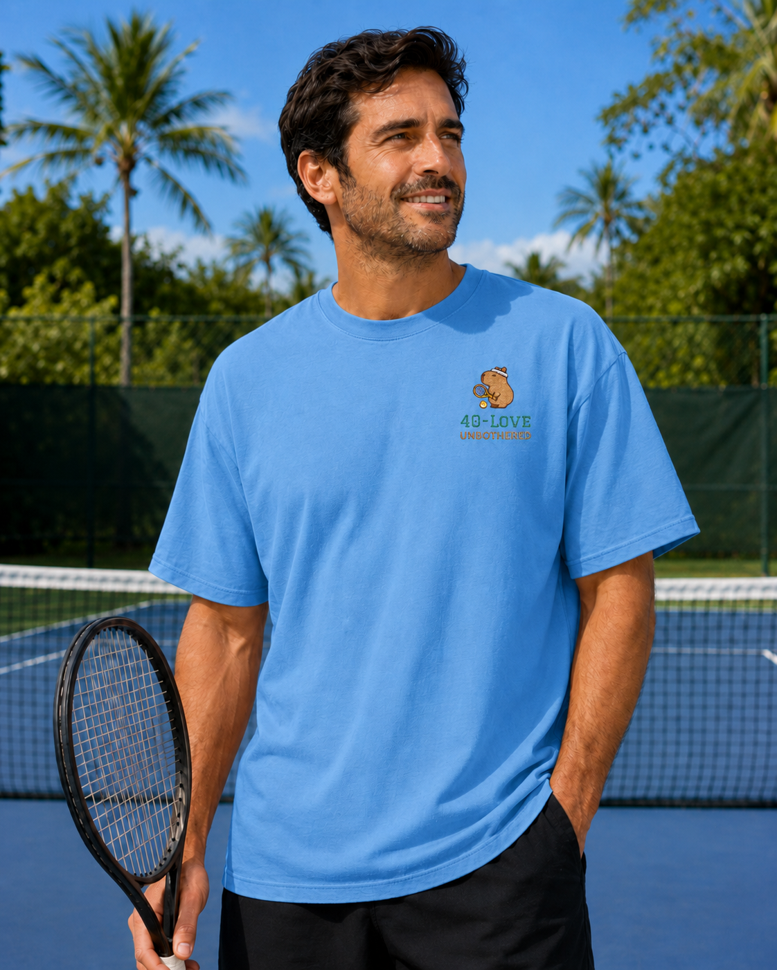 40-Love & Unbothered Capybara Tennis T-Shirt, Cute Tennis Gift Tee