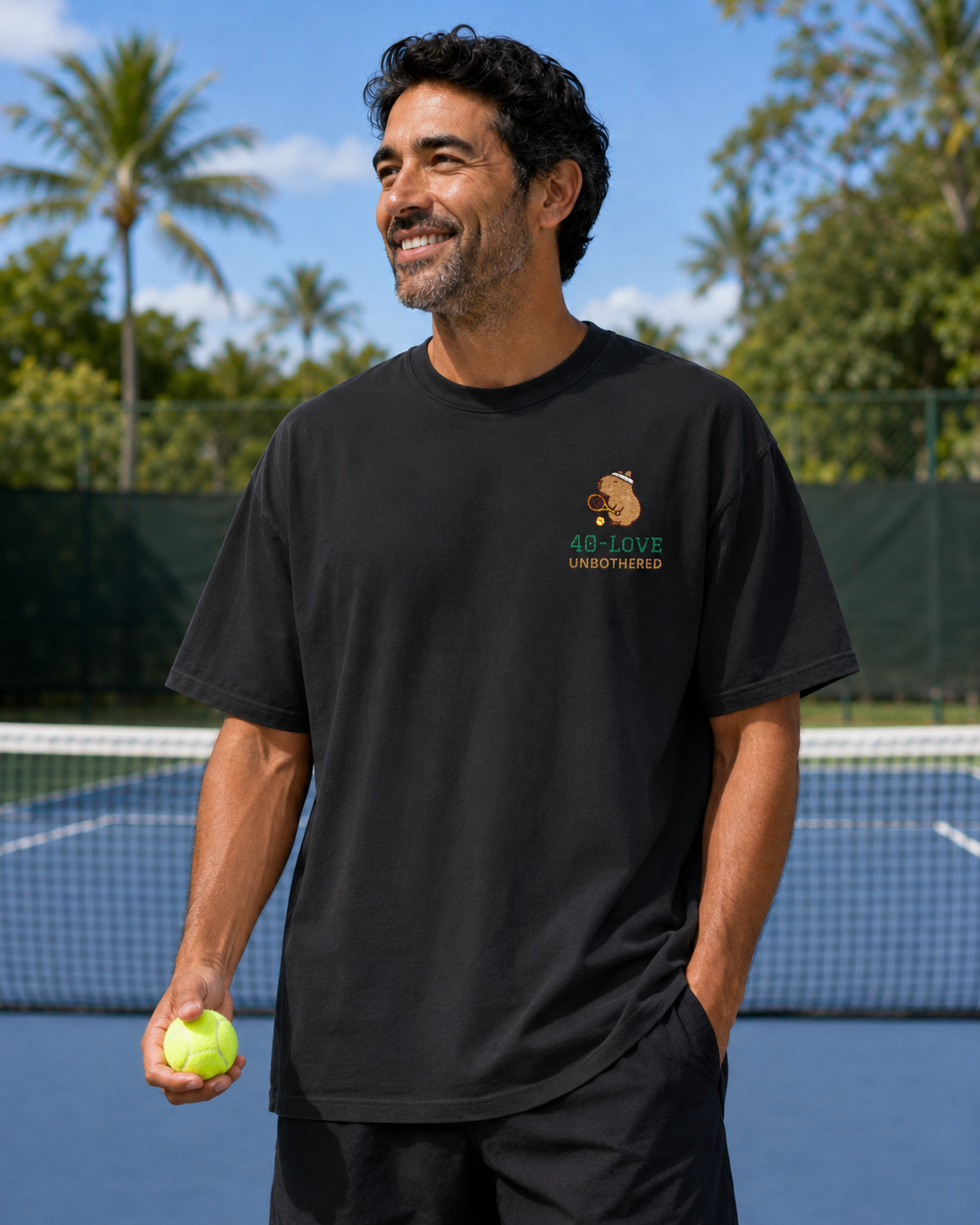 40-Love & Unbothered Capybara Tennis T-Shirt, Cute Tennis Gift Tee