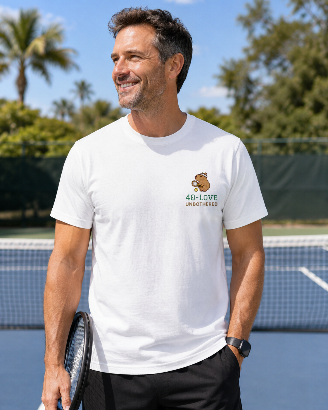 40-Love & Unbothered Capybara Tennis T-Shirt, Cute Tennis Gift Tee