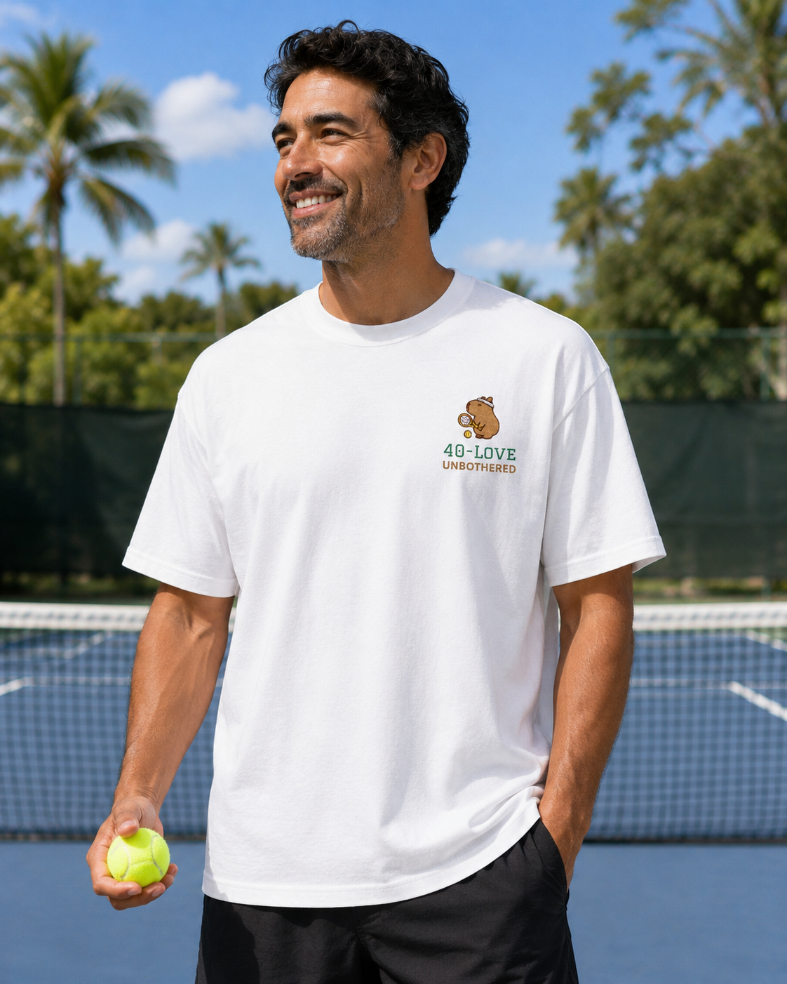40-Love & Unbothered Capybara Tennis T-Shirt, Cute Tennis Gift Tee
