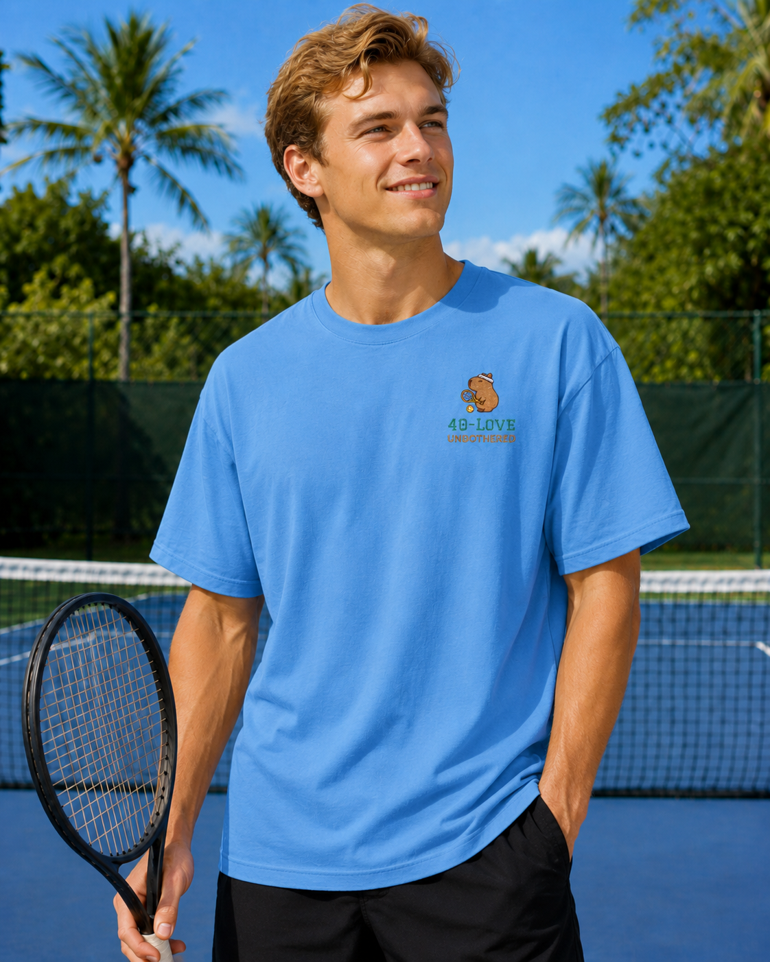 40-Love & Unbothered Capybara Tennis T-Shirt, Cute Tennis Gift Tee