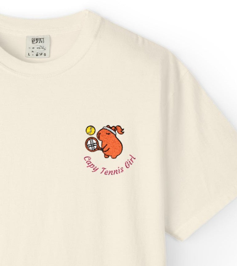 The "Capy Tennis Girl" Embroidery Capybara Tee