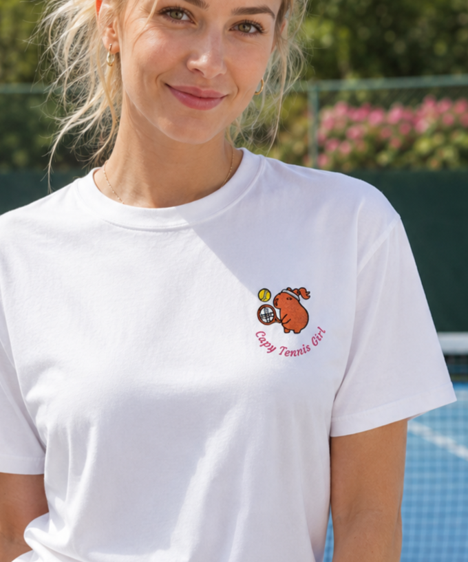 The "Capy Tennis Girl" Embroidery Capybara Tee