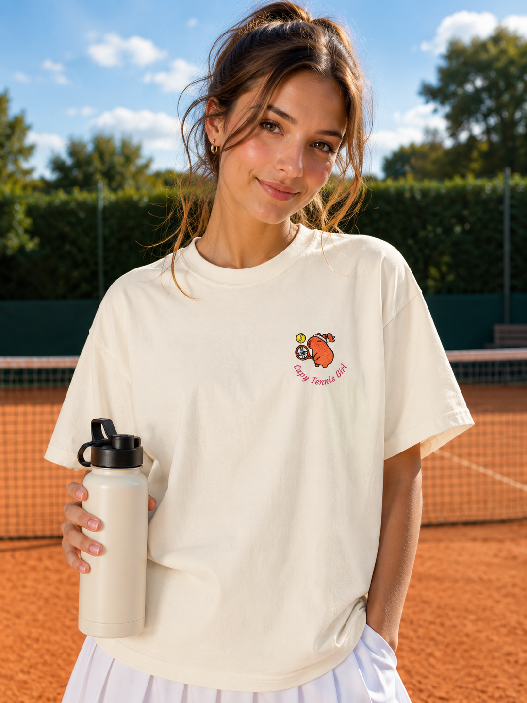 The "Capy Tennis Girl" Embroidery Capybara Tee