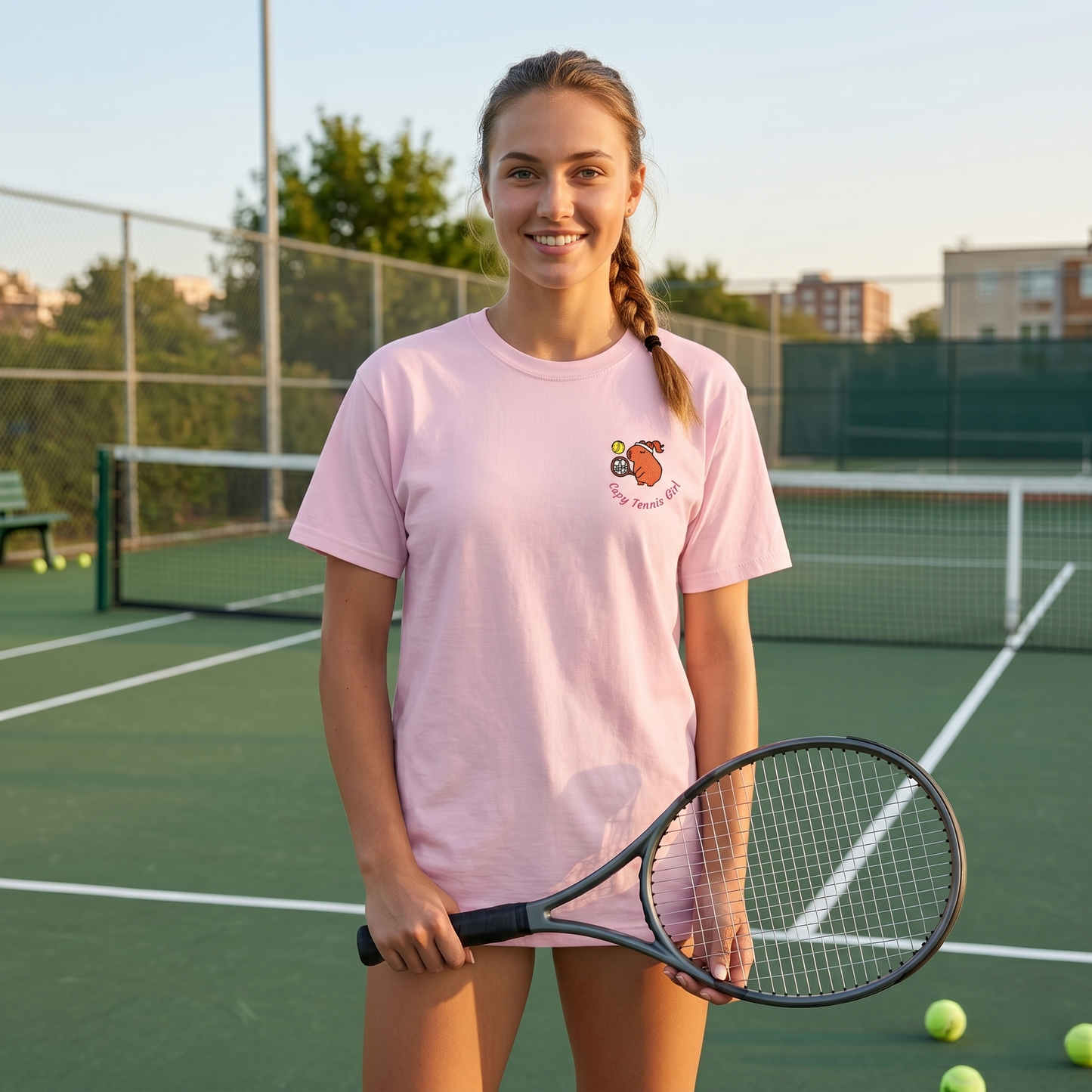 The "Capy Tennis Girl" Embroidery Capybara Tee