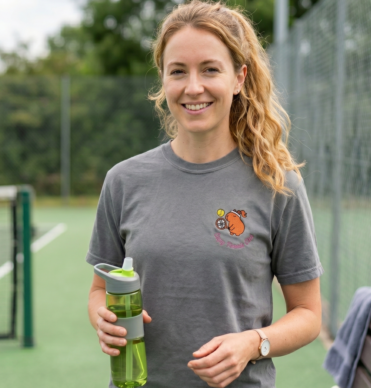 The "Capy Tennis Girl" Embroidery Capybara Tee