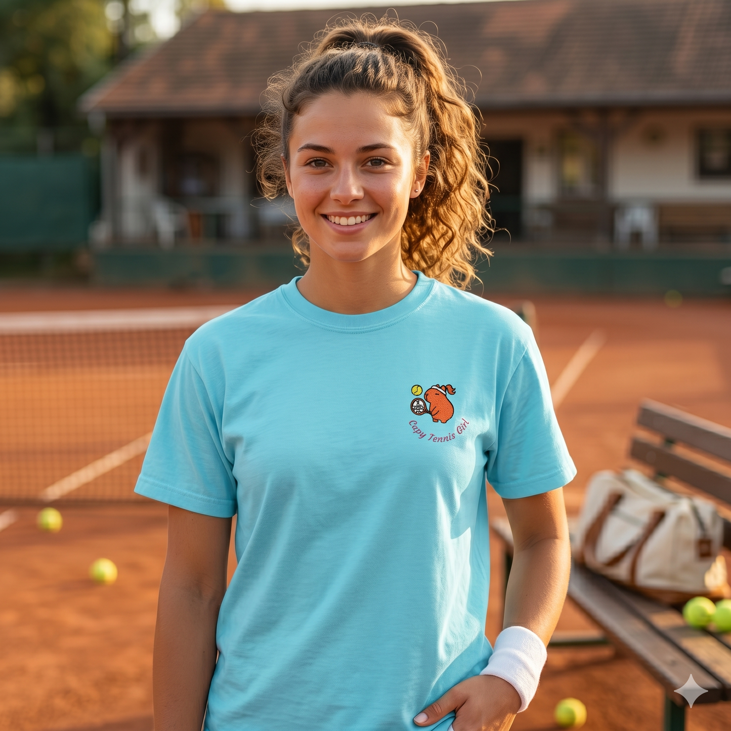 The "Capy Tennis Girl" Embroidery Capybara Tee