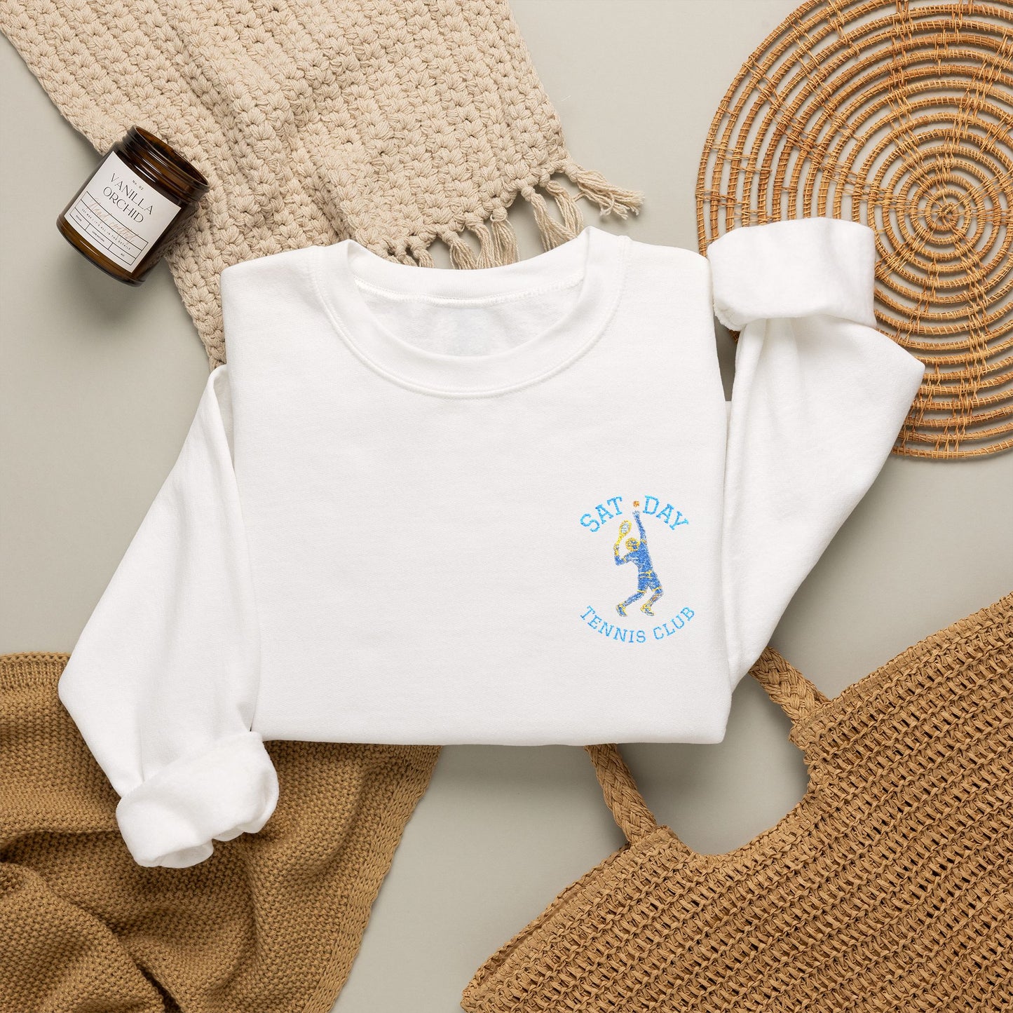 Men's Embroidered Vintage Tennis Sweatshirt | Retro Saturday Tennis Crewneck