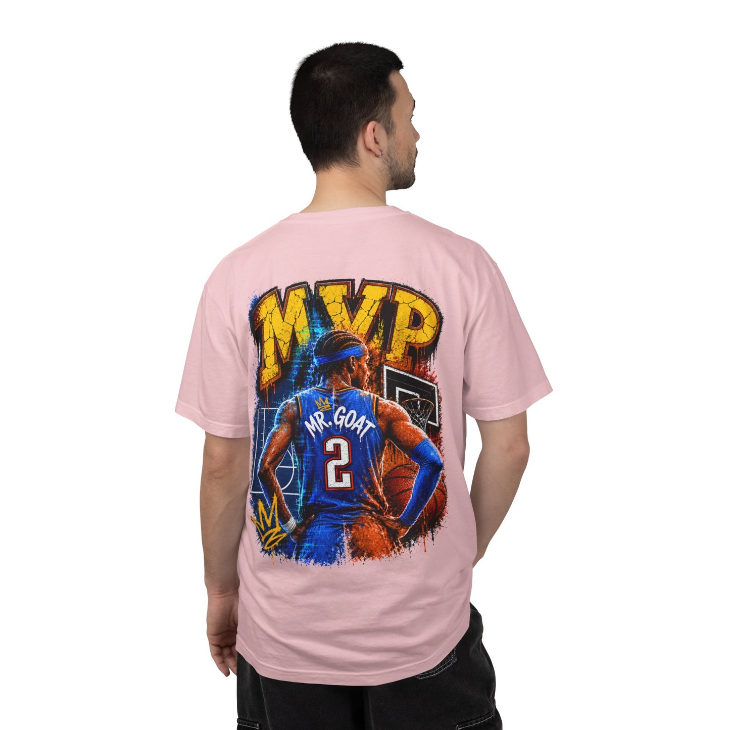 Vintage Basketball MVP Graphic Tee | Mr. GOAT 90s Streetwear T-Shirt | Retro Hoops Urban Apparel | Front and Back Print