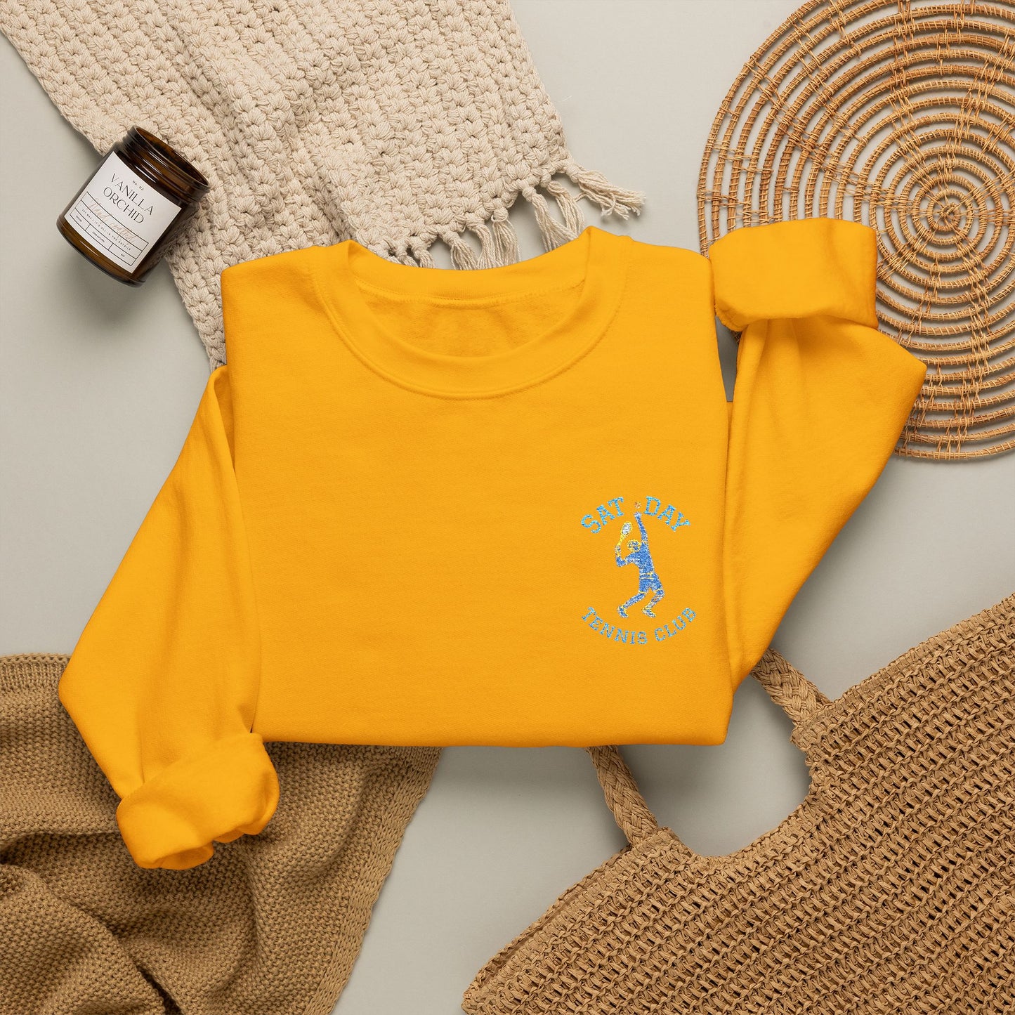 Men's Embroidered Vintage Tennis Sweatshirt | Retro Saturday Tennis Crewneck