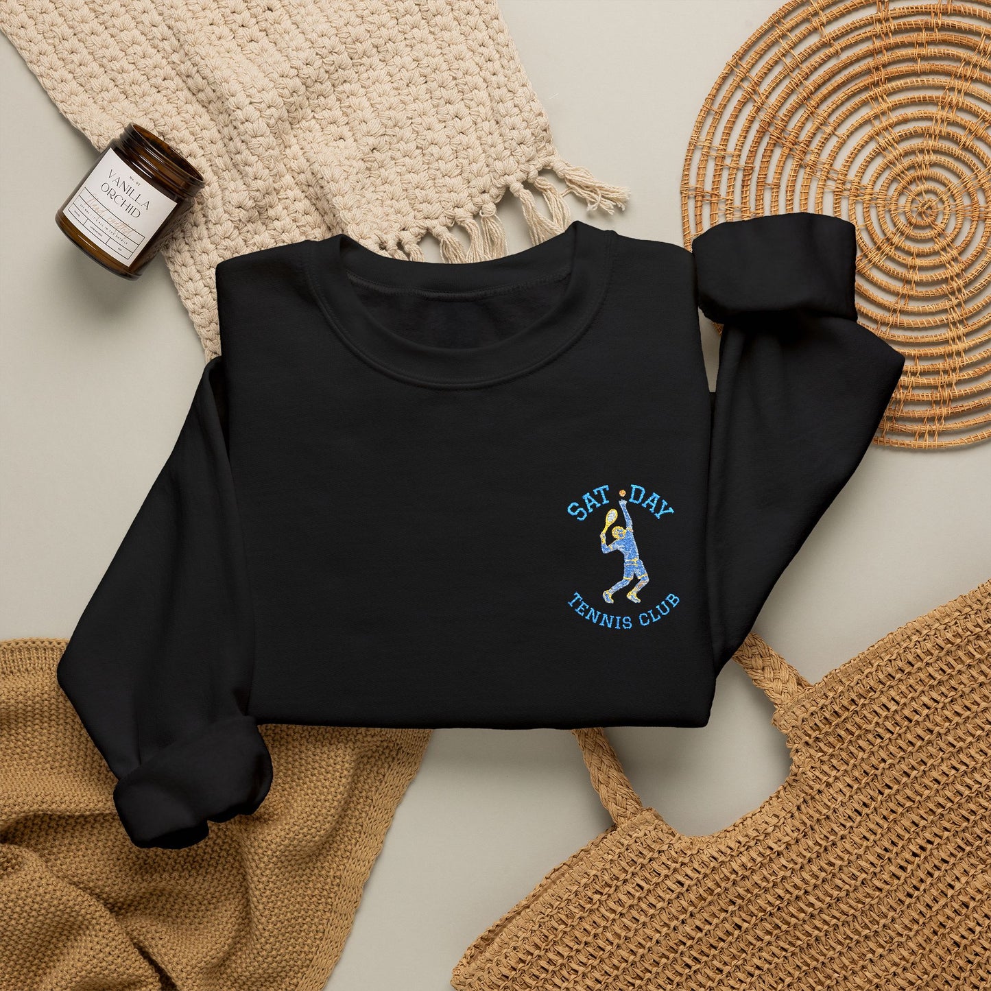 Men's Embroidered Vintage Tennis Sweatshirt | Retro Saturday Tennis Crewneck