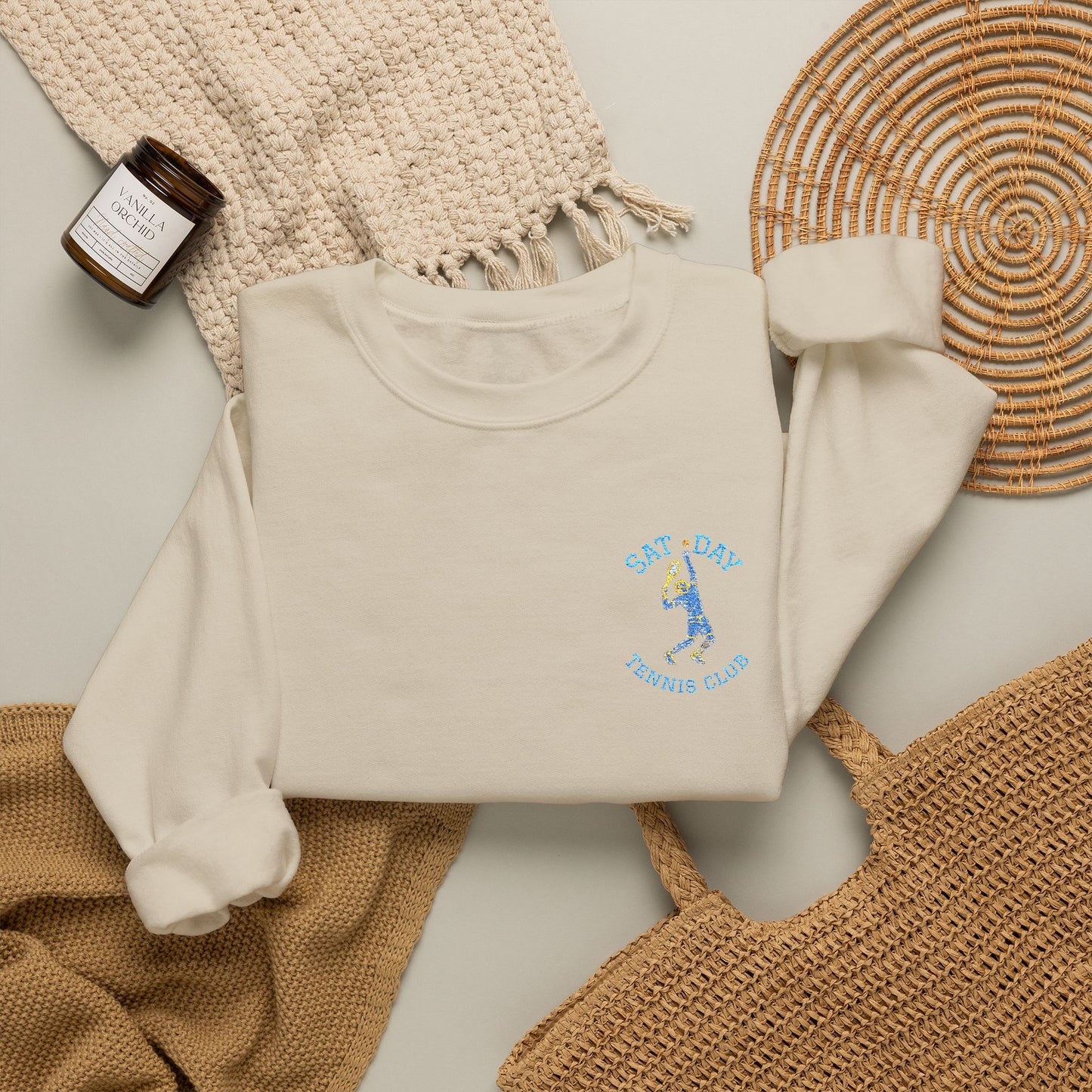 Men's Embroidered Vintage Tennis Sweatshirt | Retro Saturday Tennis Crewneck
