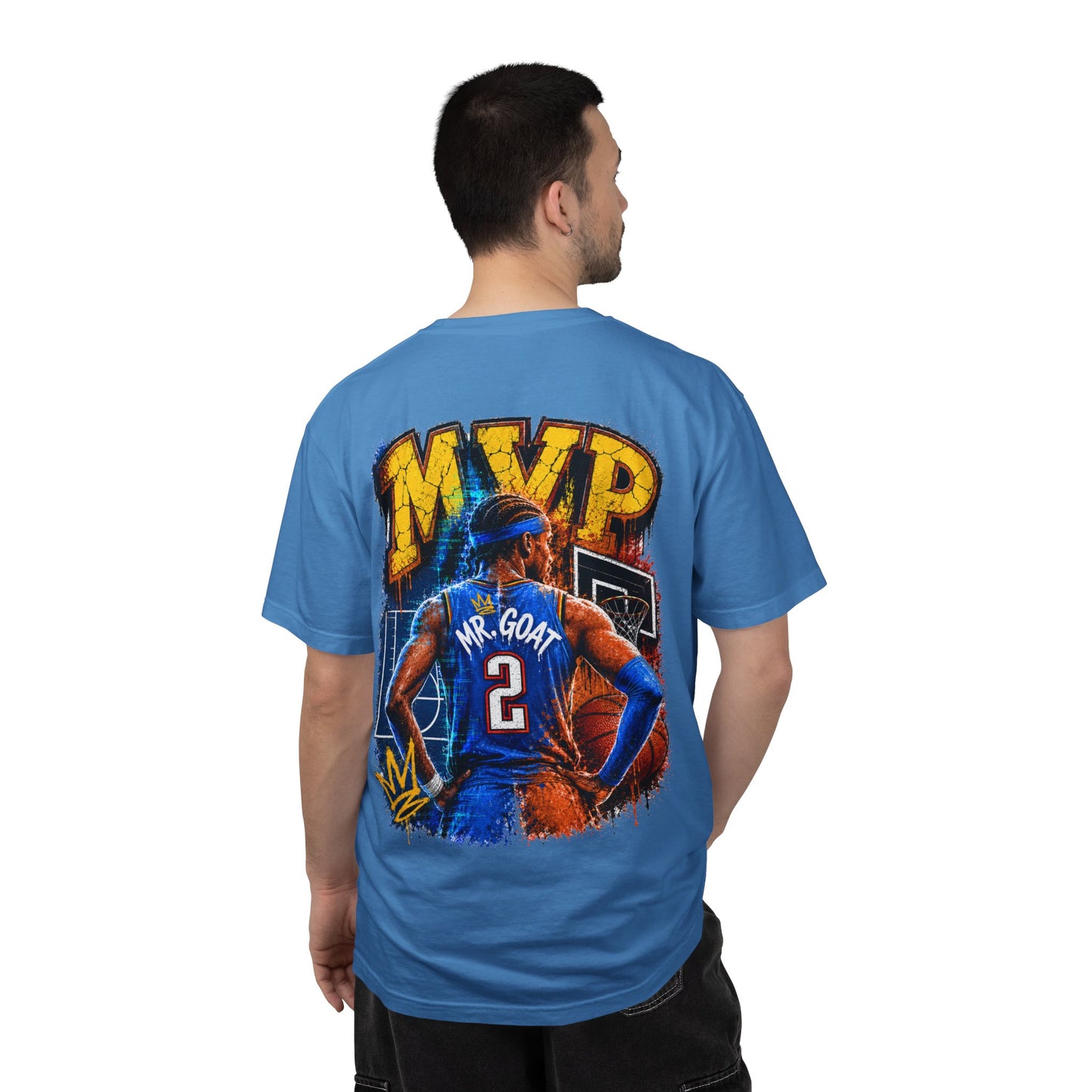 Vintage Basketball MVP Graphic Tee | Mr. GOAT 90s Streetwear T-Shirt | Retro Hoops Urban Apparel | Front and Back Print