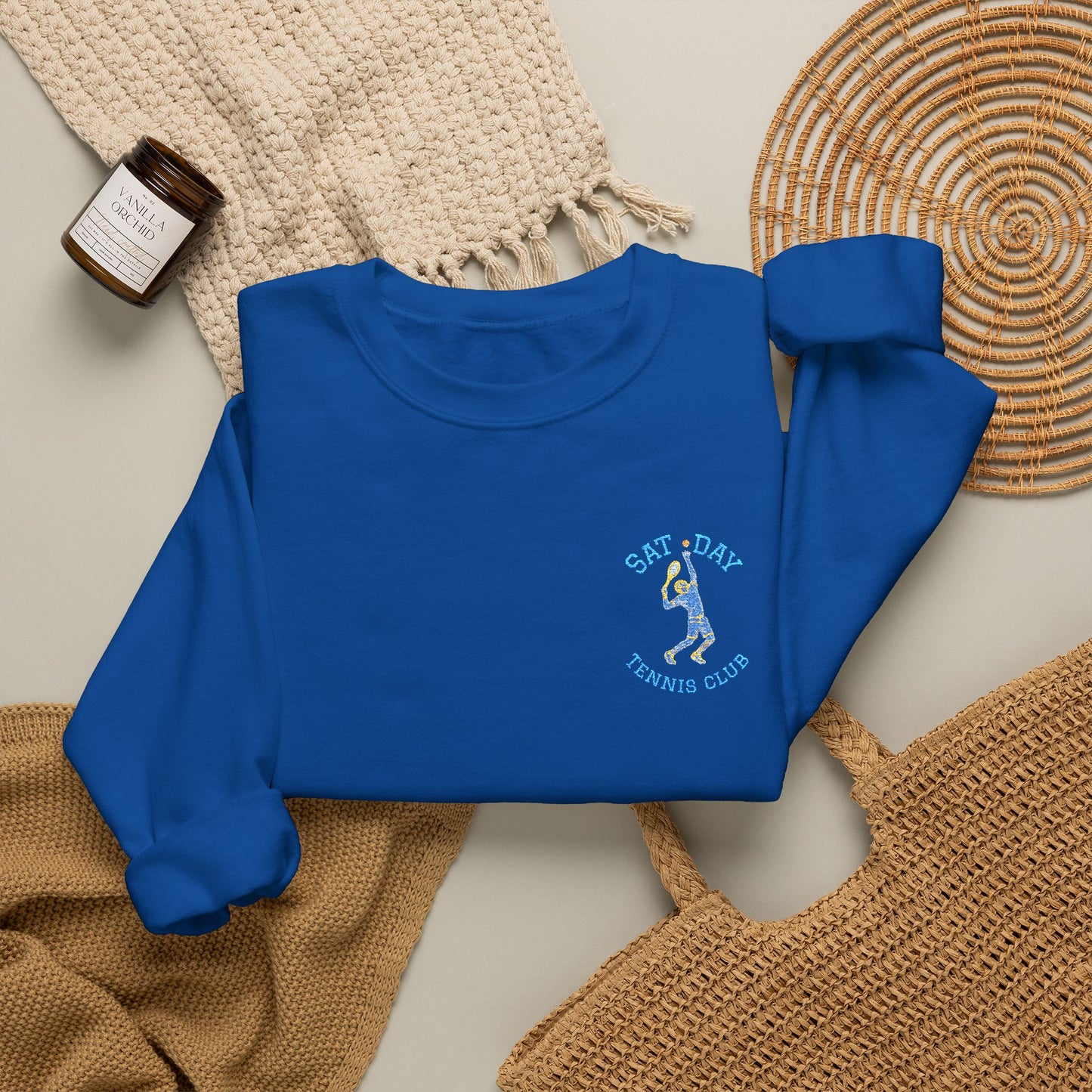 Men's Embroidered Vintage Tennis Sweatshirt | Retro Saturday Tennis Crewneck