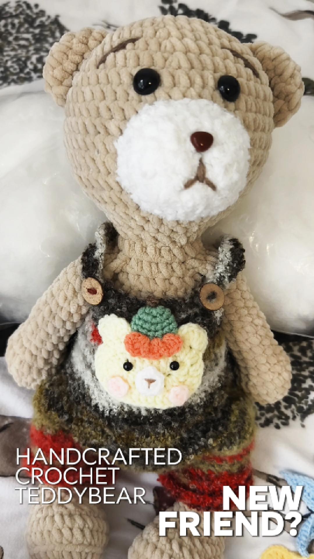 Big Handmade Crochet Teddy Bear with Adorable Outfit