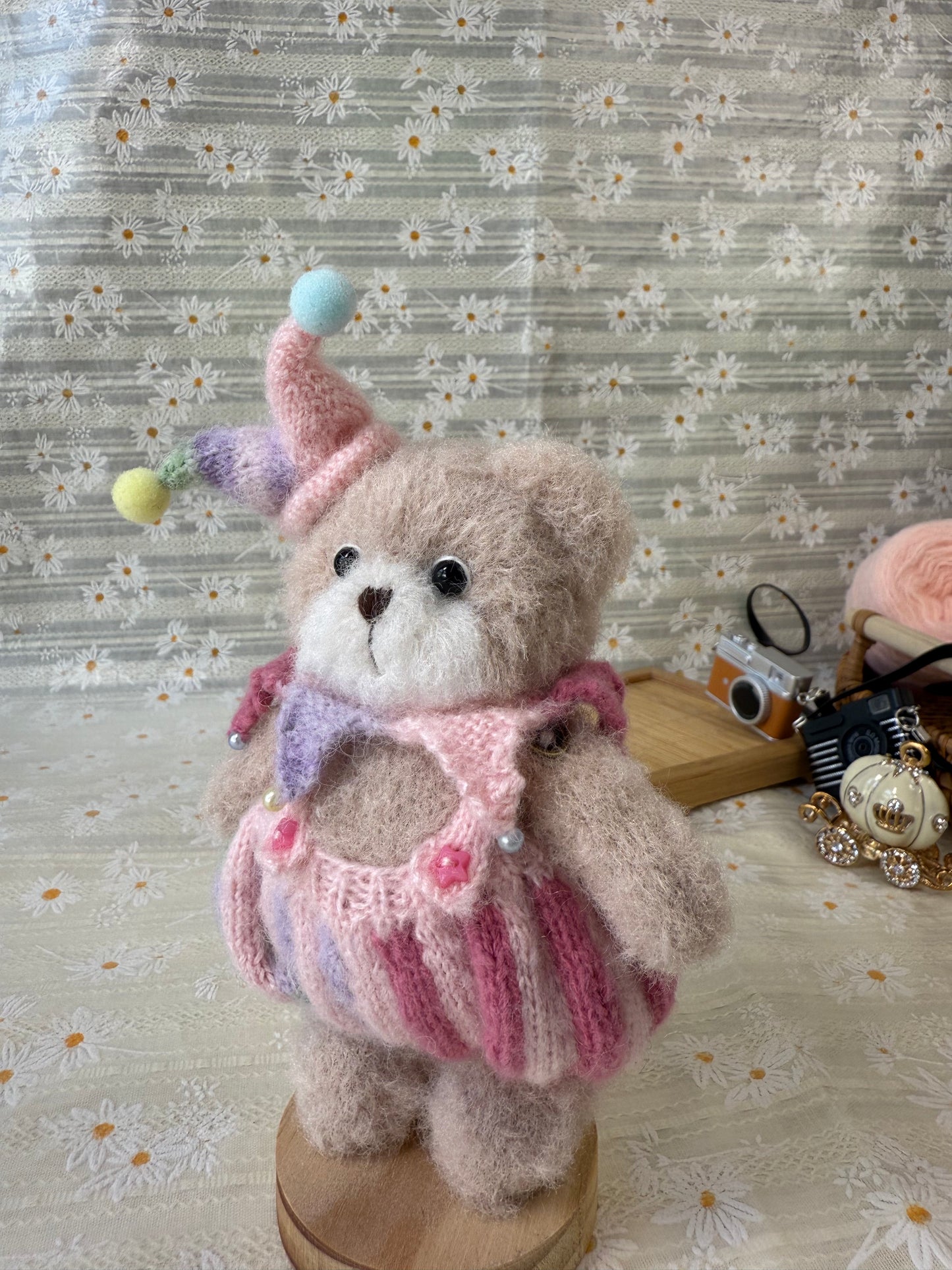Handmade Crochet Teddy Bear – Oliver the Jester Bear | Soft Collectible Plush Gift