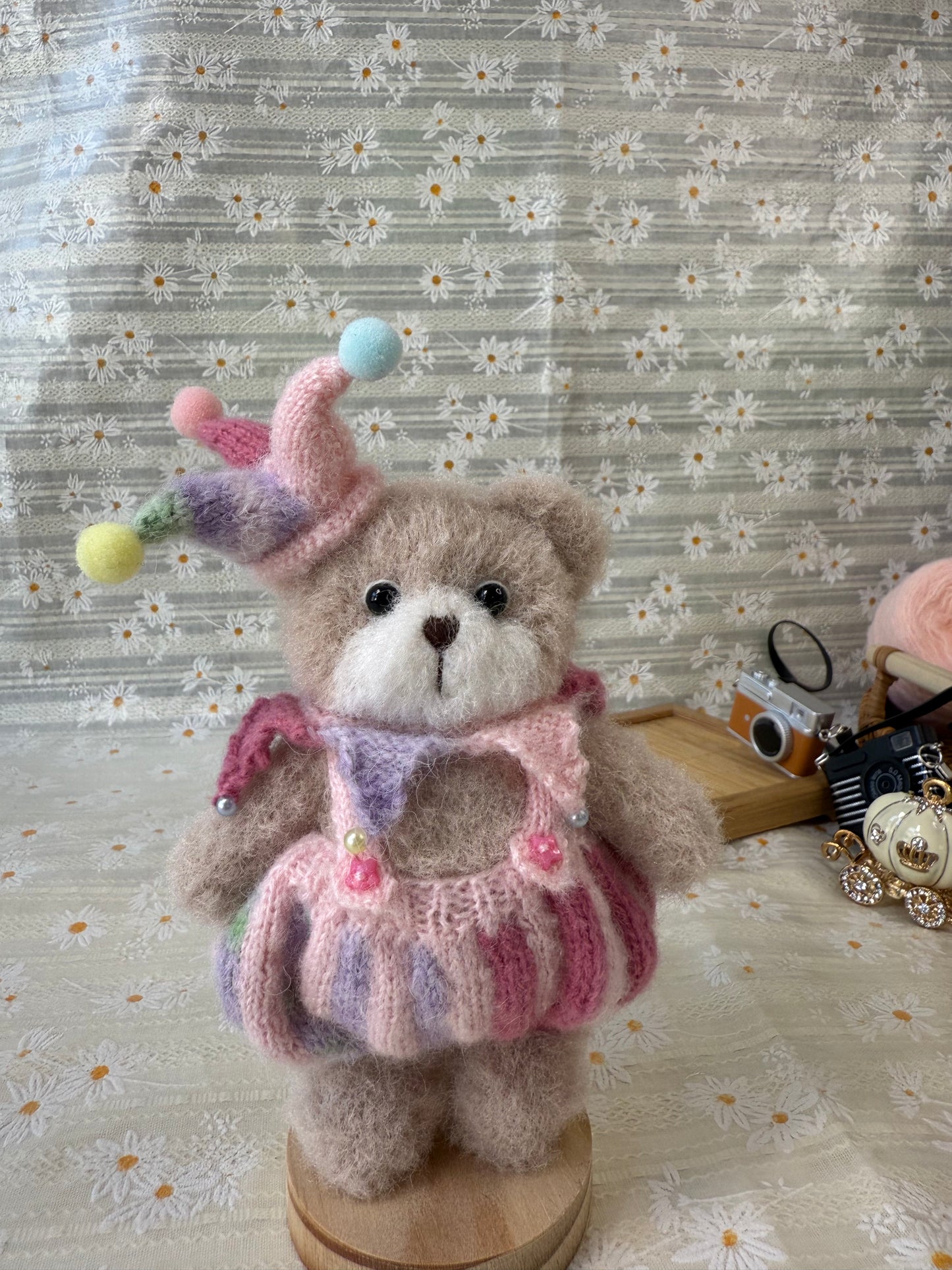 Handmade Crochet Teddy Bear – Oliver the Jester Bear | Soft Collectible Plush Gift