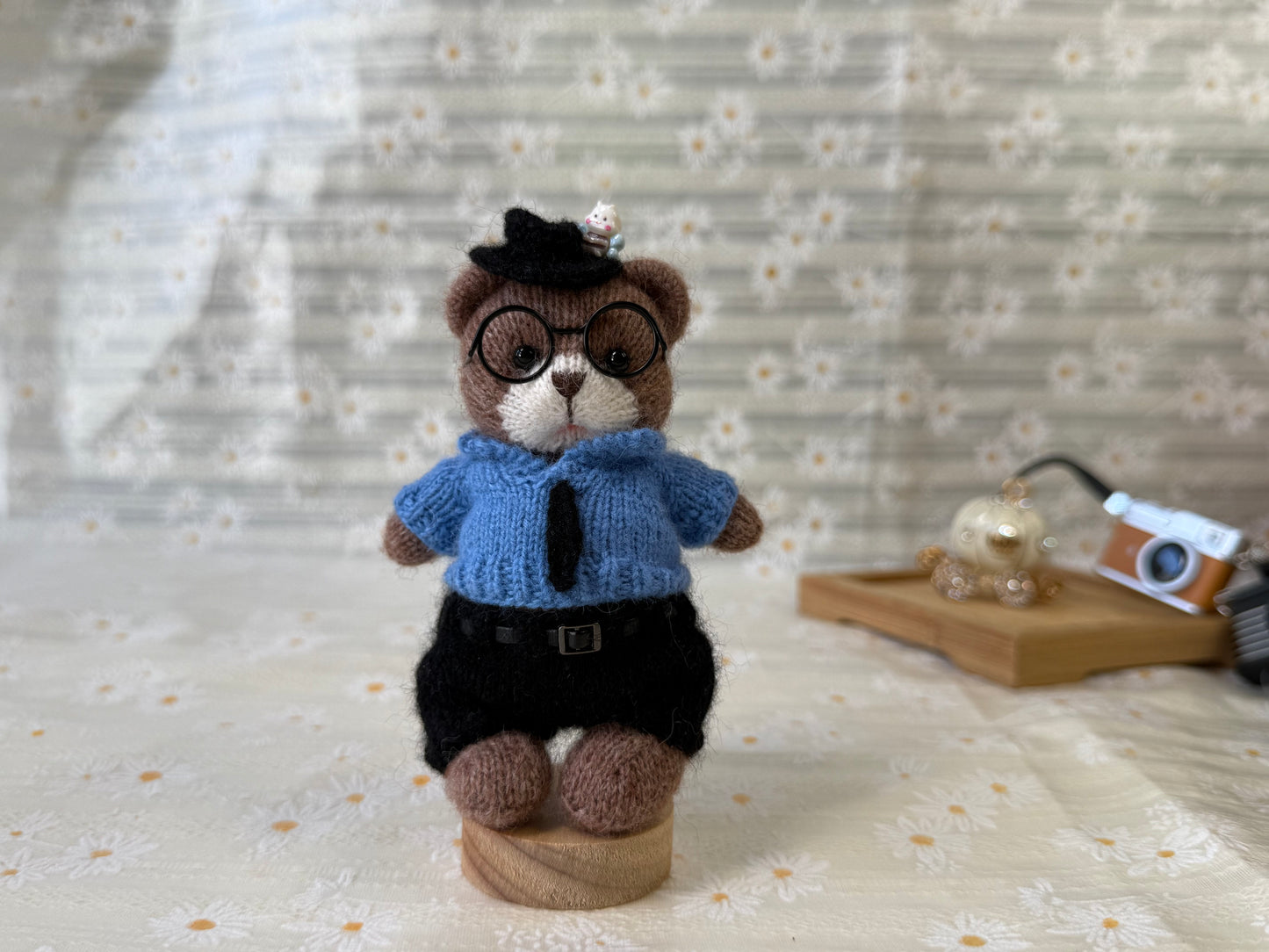 Handmade Crochet Teddy Bear – Freddie the Detective Bear | Brown Plush Toy